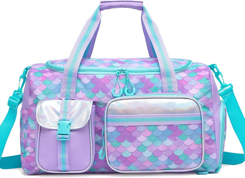 Oruiji Mermaid Kids Duffle Bag Girls Gym Bag for Girls Kids Travel Dance Bags for Girl Overnight Weekender Bags for Kid with Shoe Compartment - Image 1